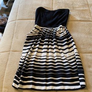 Black and white strapless dress